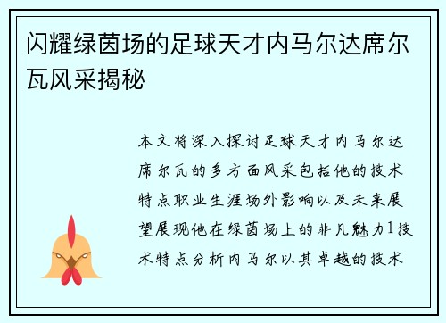 闪耀绿茵场的足球天才内马尔达席尔瓦风采揭秘